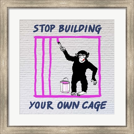 Framed Chimp in Cage Print