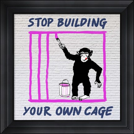 Framed Chimp in Cage Print