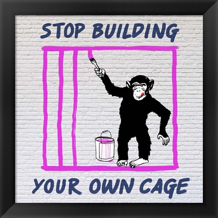 Framed Chimp in Cage Print