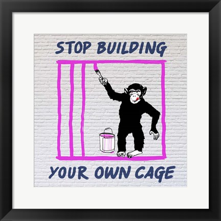 Framed Chimp in Cage Print