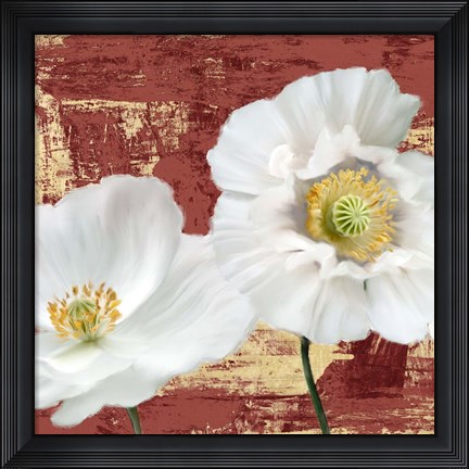 Framed Washed Poppies (Red &amp; Gold) I Print