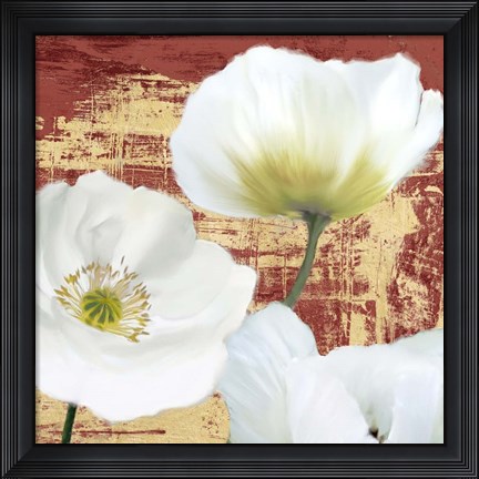 Framed Washed Poppies (Red &amp; Gold) II Print