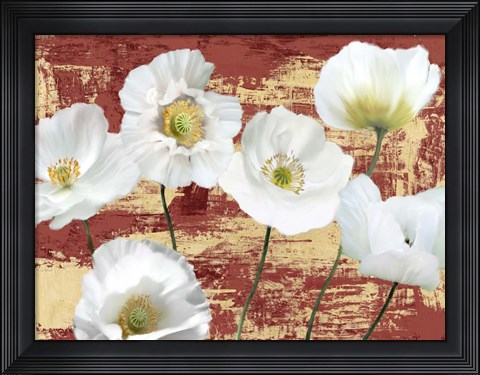 Framed Washed Poppies (Red &amp; Gold) Print