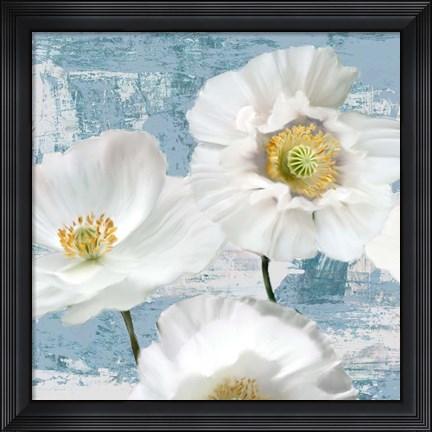 Framed Washed Poppies (Aqua) I Print