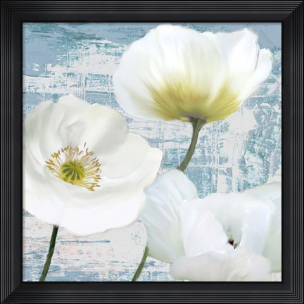 Framed Washed Poppies (Aqua) II Print