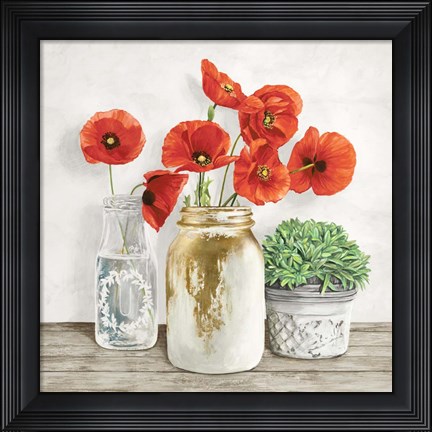 Framed Floral Composition with Mason Jars II Print