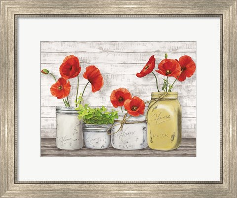 Framed Poppies in Mason Jars (detail) Print