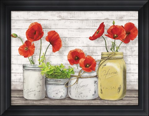 Framed Poppies in Mason Jars (detail) Print