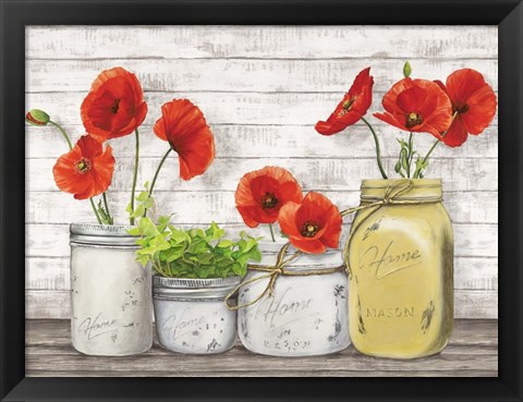 Framed Poppies in Mason Jars (detail) Print