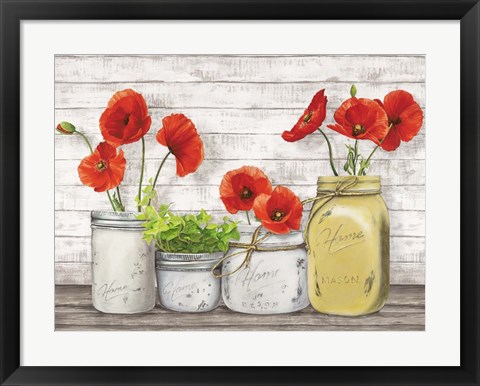 Framed Poppies in Mason Jars (detail) Print