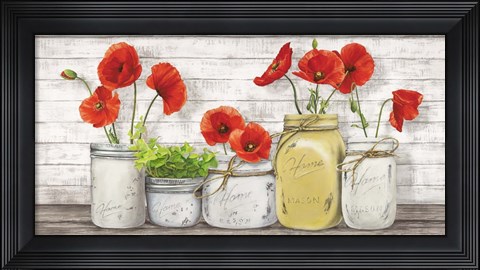 Framed Poppies in Mason Jars Print