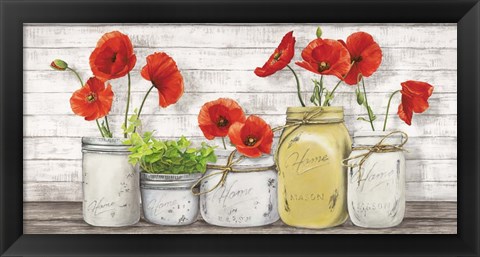 Framed Poppies in Mason Jars Print