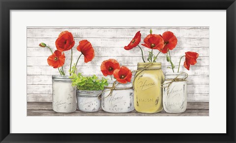 Framed Poppies in Mason Jars Print