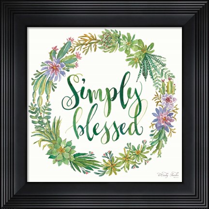 Framed Simply Blessed Succulent Wreath Print