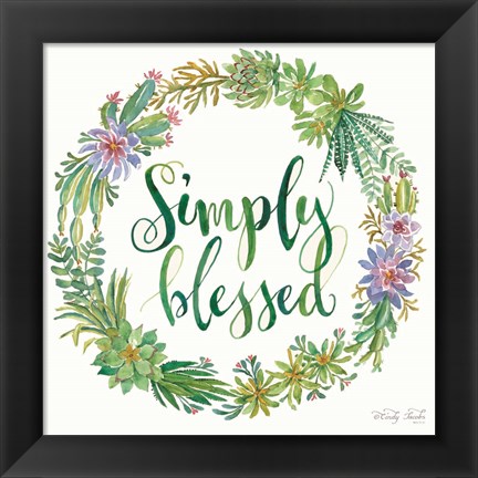 Framed Simply Blessed Succulent Wreath Print