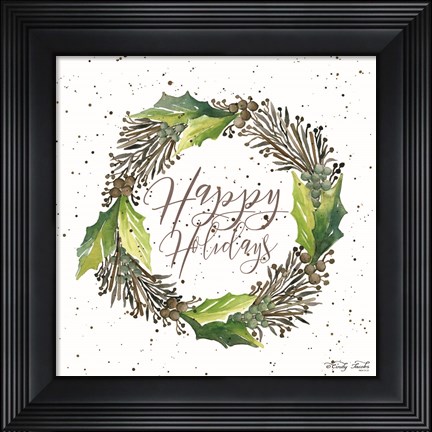 Framed Happy Holidays Wreath Print