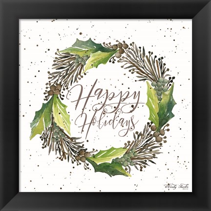 Framed Happy Holidays Wreath Print