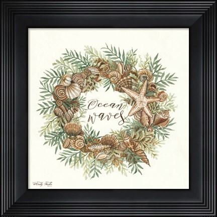 Framed Ocean Waves Shell Wreath Print