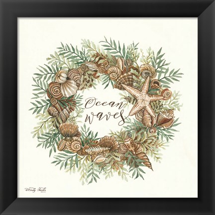 Framed Ocean Waves Shell Wreath Print