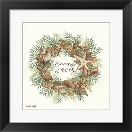 Framed Ocean Waves Shell Wreath Print