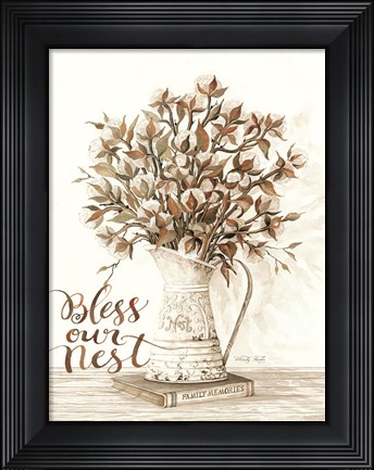Framed Bless Our Nest Cotton Bouquet Print