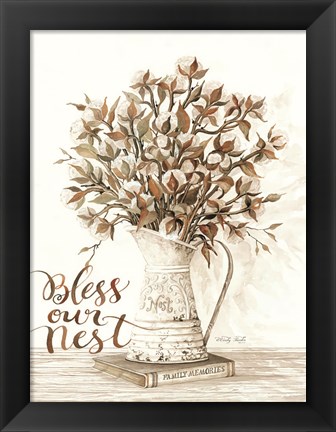 Framed Bless Our Nest Cotton Bouquet Print