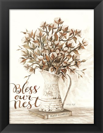 Framed Bless Our Nest Cotton Bouquet Print