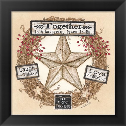 Framed Barn Star Wreath Print