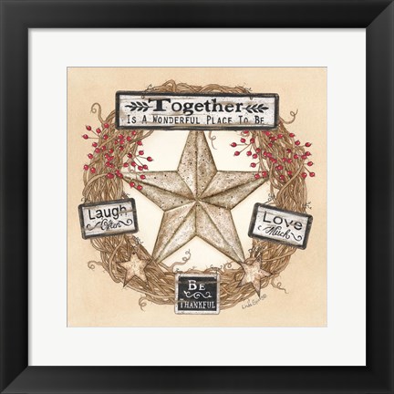 Framed Barn Star Wreath Print