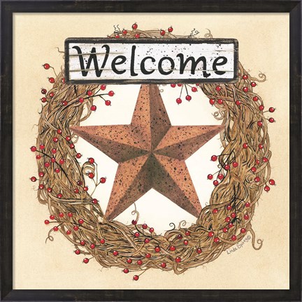 Framed Barn Star Welcome Wreath Print