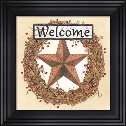 Framed Barn Star Welcome Wreath Print