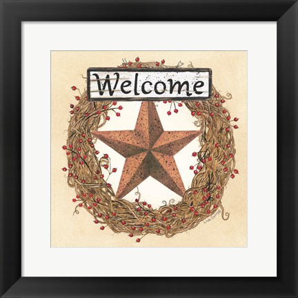 Framed Barn Star Welcome Wreath Print