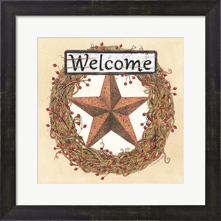 Framed Barn Star Welcome Wreath Print
