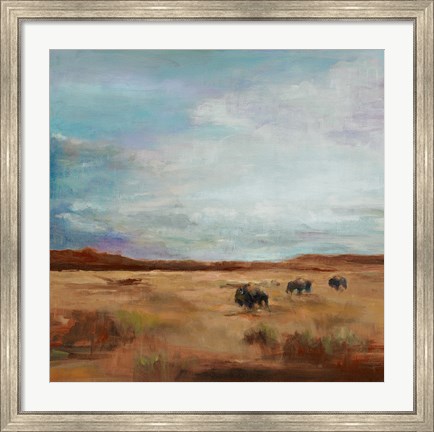 Framed Buffalo Under Big Sky Red and Brown Print