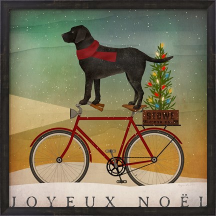 Framed Black Lab on Bike Christmas Print