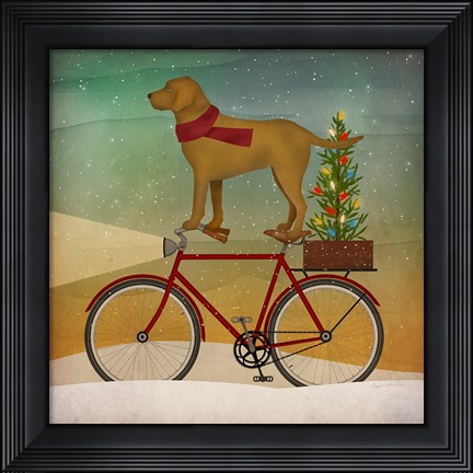 Framed Yellow Lab on Bike Christmas Print