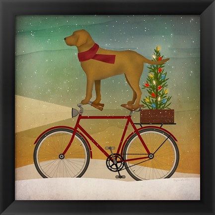 Framed Yellow Lab on Bike Christmas Print