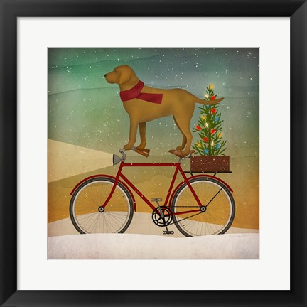 Framed Yellow Lab on Bike Christmas Print