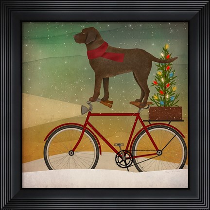 Framed Brown Lab on Bike Christmas Print