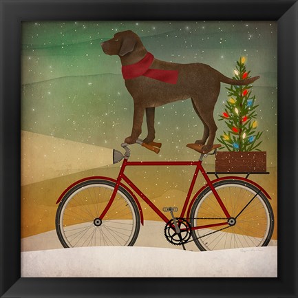 Framed Brown Lab on Bike Christmas Print