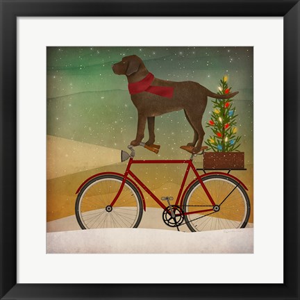 Framed Brown Lab on Bike Christmas Print