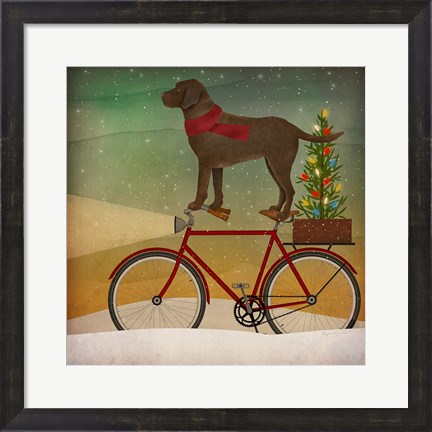 Framed Brown Lab on Bike Christmas Print
