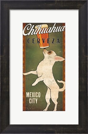 Framed White Chihuahua on Green Print