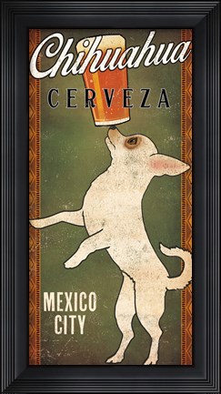 Framed White Chihuahua on Green Print