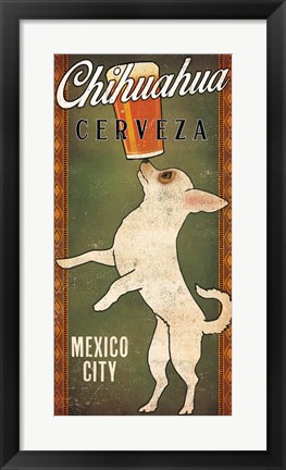 Framed White Chihuahua on Green Print