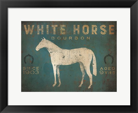 Framed White Horse No Kentucky Print