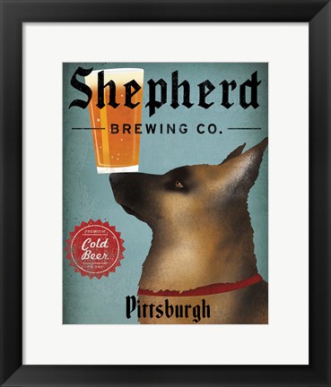 Framed German Shepherd Brewing Co Pittsburgh Black Print