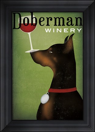 Framed Single Doberman Winery Print