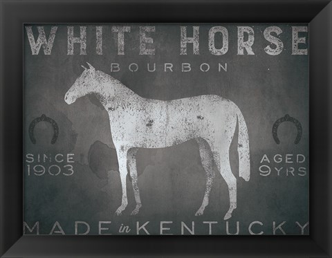 Framed White Horse with Words Print