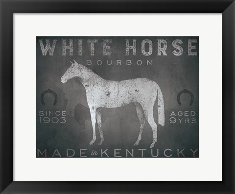 Framed White Horse with Words Print